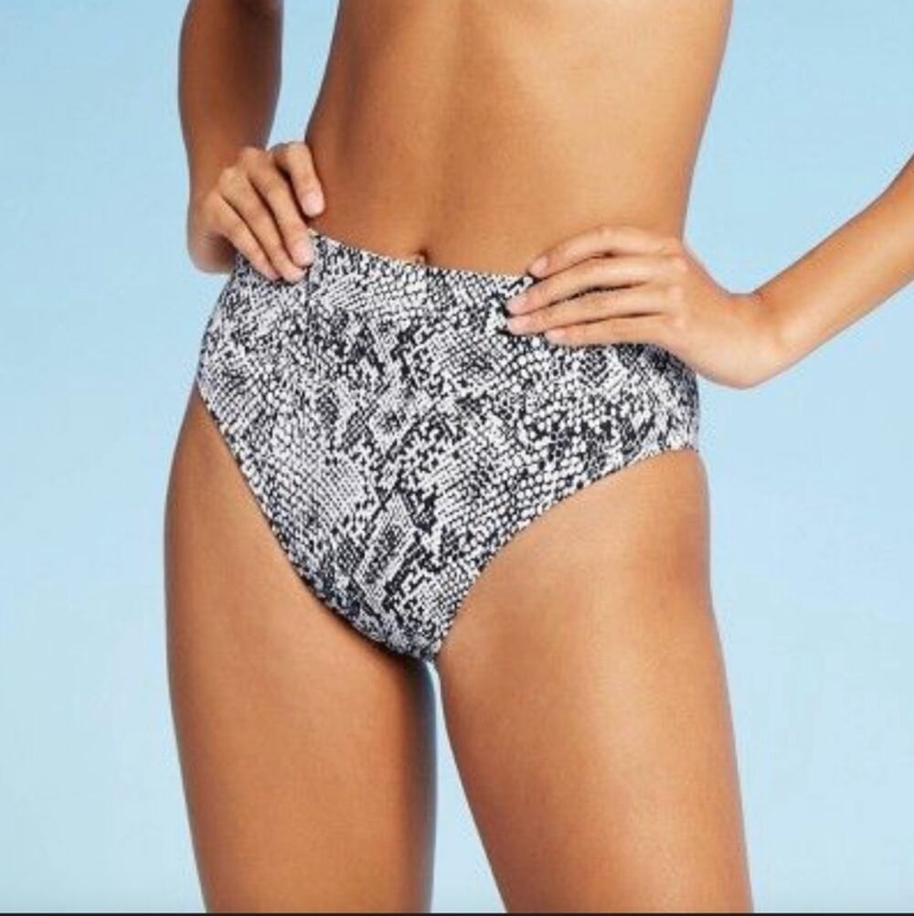 Xhilaration snakeskin print black white high waisted cheeky bikini swim bottoms